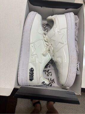 Bape White Patent Leather Star Low-Top Sneakers